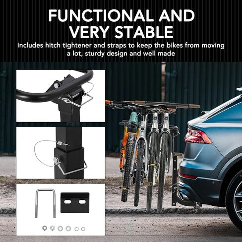 4 Bike Hitch Rack, Heavy-Duty Foldable Steel Bicycle Rack with Hitch and Anti-Rattle Straps, 2" Receiver Compatible, Easy to Assemble & Use, Bike Rack for SUV, Car, Truck in Saudi Arabia
