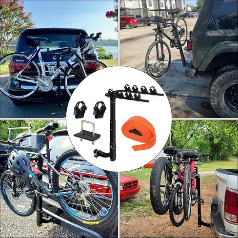 4 Bike Hitch Rack, Heavy-Duty Foldable Steel Bicycle Rack with Hitch and Anti-Rattle Straps, 2" Receiver Compatible, Easy to Assemble & Use, Bike Rack for SUV, Car, Truck in Saudi Arabia