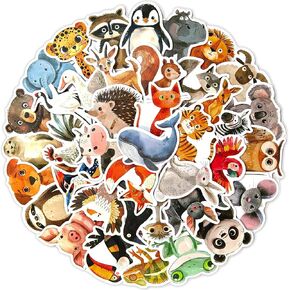 Animal Stickers - Zoo Party 50 Pcs Waterproof Vinyl Cartoon Animal Stickers for Water Bottle, Laptop, Phone Case, Cup, Guitar - Forest Woodland Animal Stickers for Kids, Teens & Adults