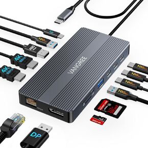 محطة إرساء USB C ، 14 في 1 USB C Hub Multiport Adapter ، عرض ثلاثي 3 شاشات مع 4K@60Hz HDMI+DP ، 100W PD ، 5XUSB A/C 10GBPS ، Ethernet ، SD/TF ، منافذ الصوت لجهاز الكمبيوتر المحمول/Lenovo/HP/HP