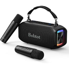 Bobtot Portable Bluetooth Speaker with 2 Wireless Microphones 40W Peak Outdoor Speaker IPX6 Waterproof Speaker with Handle Stereo Loud Sound, 8000mAh Battery for Kids, Home & Outdoor Party