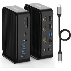 USB C Docking Station,16-in-1 Triple Display Universal Laptop Docking Station with Dual 4K HDMI/DP, 6XUSB-A,USB-C(10Gbps), RJ45, Audio,100W PD, SD/TF for Window,Mac OS,Dell,HP