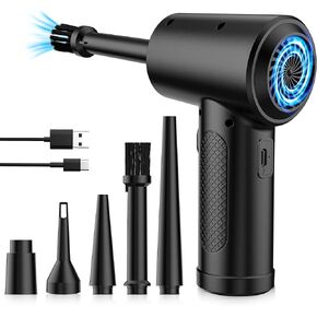 Duster الهواء المضغوط الداخلي ، 3-gear إلى 51000 دورة في الدقيقة هواء كهربائي ، منفاخ صغير مع ضوء LED ، 6000 مللي أمبير من هواء من النوع cordless لتنظيف الأجهزة الكهربائية ، يحل محل علب الهواء المضغوطة (أسود)
