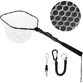 Yeahmart Fly Fishing Net, Folding Bass Trout Landing Net Freshwater with Soft Rubber Mesh and Fishing Accessories, Safe Fish Catching or Releasing