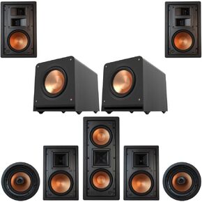 Klipsch 7.2 in-Wall System with 2 R-5800W II, 1 R-5502W II, 2 CDT-5800C II, 2 R-5650S II, 2 RP-1200SW