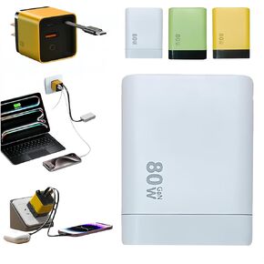 3 in 1 GaN Charger, Scalable 80w Max Fast Charger Module with Type C Cable and 2 USB Ports,Retractable Fast Charging Cable for Phone Laptops and Earphone (Green)
