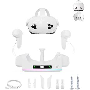 Charging Dock for Meta Quest 3S/ 3,Quest 3S Charging Dock with 2 Rechargeable Batteries & Charging Indicator LED,USB-C 2-3 Hour Fast Fill Headset and Controller,Wall Mountable (White)