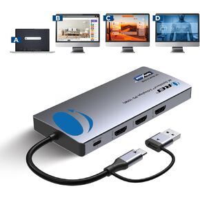 OREI SplitExtend Laptop Docking Station 4K Triple Monitor - 2X USB 3.0, 1x Type-C, SD Card Reader - USB-C Adapter to HDMI 2.0 Extended Screen, 4K@30Hz Outputs - 100W PD