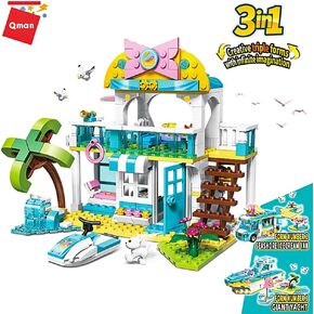 مجموعة ألعاب البناء للفتيات من QMAN، لعبة مكعبات بناء شاحنة الآيس كريم الوردية، لعبة سيارة مبيعات حلويات المدينة، فكرة هدية رائعة للفتيات من سن 6 إلى 12 سنة فما فوق (388 قطعة) in Kuwait