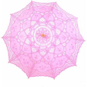 Lace Umbrella Double Embroidery Photography Props Parasol Decoration Umbrella Wedding Bridal Umbrella Handmade Princess Umbrella (Color : Brown) (Pink)