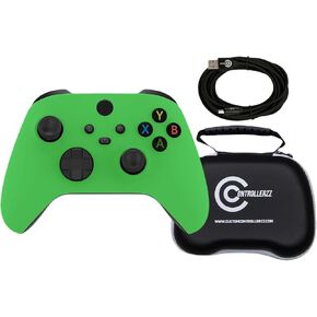 Custom Controllerzz Green Controller Bundle – Includes Green Custom Wireless Controller for Xbox Series X/S, Xbox One, PC & Braided USB-C Cable & Universal Protective Case