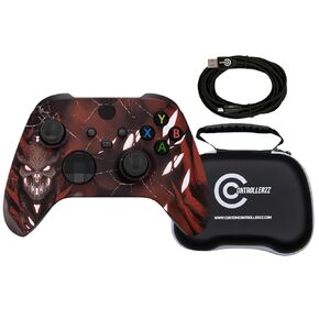 Custom Controllerzz Red Demon Controller Bundle – Includes Red Demon Custom Wireless Controller for Xbox Series X/S, Xbox One, PC & Braided USB-C Cable & Universal Protective Case