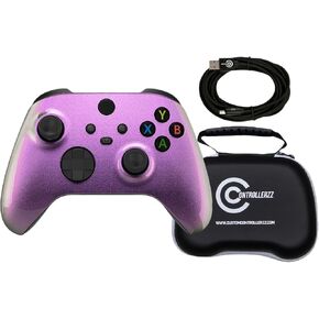 Custom Controllerzz Pink Chameleon Controller Bundle – Includes Custom Wireless Controller for Xbox Series X/S, Xbox One, PC & Braided USB-C Cable & Universal Protective Case