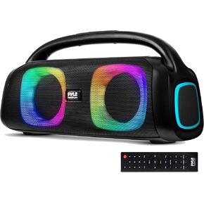Pyle Portable Bluetooth Speaker Boombox with Dual 5" High-Performance Wireless Speakers, 160W Power, Rechargeable Battery, Mic Priority, USB/Micro SD/AUX/FM Radio, LED Ring Light, Outdoor Speaker