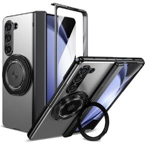 Magnetic Folding Phone Case for Samsung Galaxy Z Fold 5,Kickstand 360° Rotatable Magnetic Stand Case with Hinge Protection & Front Screen Protector for Samsung Galaxy Z Fold 5 (Silver)