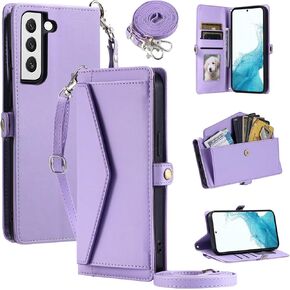 Wallet Case for Samsung Galaxy S21 Plus S21+ 5G with Wrist Strap Card Holder Shockproof Soft PU Leather Magnetic Snap Pocket Stand Cell Phone Cover S21+5G S21plus 21S + S 21 21+ G5 Women Black