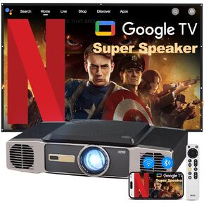 [60W Big Stereo Sound & 2500 Brightness]Dess Projector With WiFi And Bluetooth，OutDoor Proyector With Electric Stand,Auto Focus&Keystone,Support 4k Decoding,Smart Projector with Netflix & Google Tv