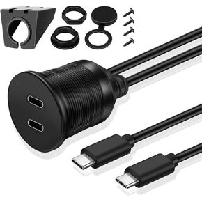 TNP USB C 3.0 كابل تركيب تدفق ، كابل امتداد USB مزدوج 6 قدم 2M للوحة معلومات السيارة مع لوحة داش ، 2 من النوع C ذكر إلى موصل موصل المقبس الإناث لقوارب مركبة دراجة نارية البحرية القارب