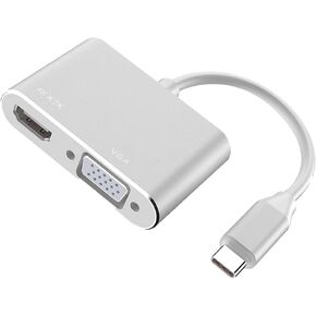 Type C to HD Multimedia Interface VGA Adapter, Simultaneous Output Type C to VGA Adapter for Household (Silver)