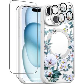 Magnetic for iPhone 13 Case,2 Screen Protectors and 2 Camera Lens Films.Case for iPhone 13 That Is Compatible with Magsafe.【Pink Purple】