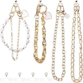 Eccliy 4 Pcs Phone Charm with Gold Metal Chain Detachable Phone Lanyard Hand Wrist Smartphone Strap for Women Wallet Camera Key Travelling Supplies