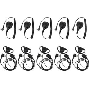 (5 Set) for CLS1110 Earpiece with Mic and Speaker Mic [2025 New Version] for Motorola 2 Pin Radio CP040 CP100 CP125 CT150 CP185 CT250 CT450 CP200D CP200XLS CT450LS PRO3150 D Shape Earpiece