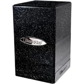 Ultra PRO Satin Tower 100+ Deck Box Glitter Black - Snap-fit Locking Mechanism - Securely Store Pokemon Cards, Magic the Gathering, Baseball Cards - Durable Case for Trading Cards, MTG, One Piece Fans