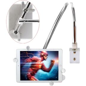 DL-TBM-L03 Universal 7" -10.6" Tablet Desktop Mount Wall Bracket with Safety Lock Goose Neck Pad Holder Silver Rotate Soft Tube