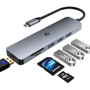 6-in-1 Docking Station, USB C Hub with SD/TF Card Reader, 4K HDMI Output, USB 3.0 Up to 5Gpbs, Compatible for Laptop and Other Type C Devices