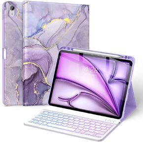 Soke Keyboard Case for iPad Air 11 inch M3/M2(2025/2024) & Air 5th/4th Generation-7 Color Backlit Detachable Keyboard,Folio Cover with Pencil Holder for iPad Air 11/Air 5/Air 4 Gen, Violet Marble