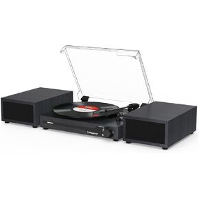 Vinyl Record Player with Speakers,Bluetooth Portable Turntable for Vinyl Records,Phonograph LP Player with 3 Speed USB RCA in Vintage Black
