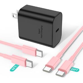 2Port 45W Super Fast Charger Type C for Samsung S25 Ultra/S24, PD3.0 USB C Android Phone Charger Fast Charging Block with 6FT/10FT Type C Cord for Samsung Galaxy S25+ Plus/S24+/S23/S22 Ultra/iPhone 16