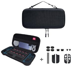 GaneTronic Accessories Bundle for Switch 2 (2025), Carrying Case, Black Patterned Sticker for Joy con Controller, USB C Port Dust Plug and Dust Filter for Switch 2 Protective Accessories Kits