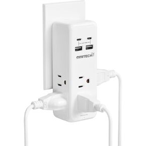 Multi Plug Outlet Extender Surge Protector Adapter, 6 Outlet with 4 USB Ports (2 USB C) 980J Power Strip Wall Charger Spaced for Travel Home Office, Dorm Room, White