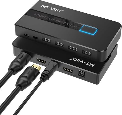 MT-VIKI KVM Switch HDMI 2 Port Boxes, 4K@30Hz USB HDMI KVM Console for 2 PCs Share 1 HD Monitor and Keyboard Mouse with 2 USB Cables + Desktop Selector in Saudi Arabia