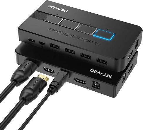 MT-VIKI KVM Switch HDMI 4 Port Boxes, 4K@30Hz USB HDMI KVM Console for 4 PCs Share 1 HD Monitor and Keyboard Mouse, Button + Desktop Selector Switching in Kuwait