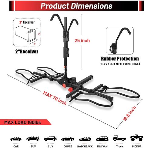 FORWODE Hitch Mount Bike Rack Fits 2 X 80 lbs Bicycle, Platform Bike Rack for Car SUV Truck, 2 Inch Receiver, Foldable Wobble Free, Locking Hitch,Fat and Standard in Saudi Arabia