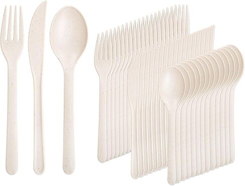 Supernal 180pcs Matt White Plastic Silverware Set - Heavy Duty Reusable Cutlery - Spoons, Knives, Forks - Dishwasher & Microwave Safe in Kuwait