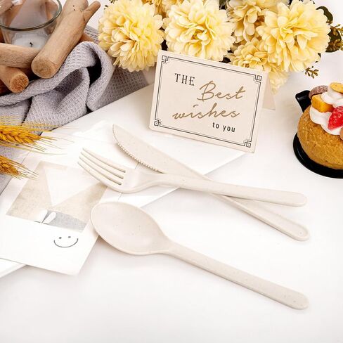 Supernal 180pcs Matt White Plastic Silverware Set - Heavy Duty Reusable Cutlery - Spoons, Knives, Forks - Dishwasher & Microwave Safe in Kuwait