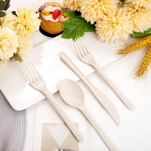 Supernal 180pcs Matt White Plastic Silverware Set - Heavy Duty Reusable Cutlery - Spoons, Knives, Forks - Dishwasher & Microwave Safe in Kuwait