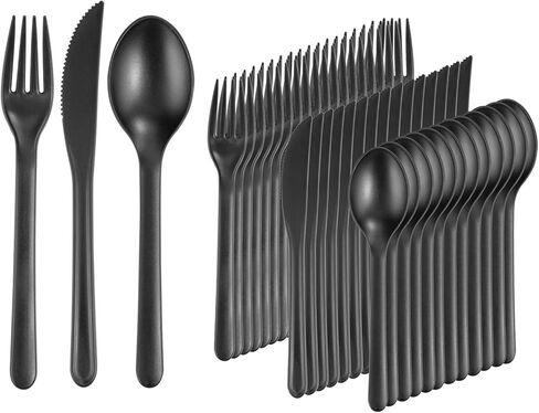 Supernal 180pcs Matt White Plastic Silverware Set - أدوات المائدة القابلة لإعادة الاستخدام - ملاعق ، سكاكين ، شوك - غسالة صحون وميكروويف آمنة in Kuwait