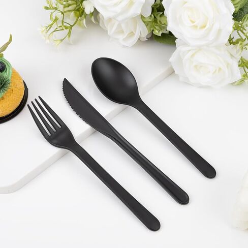 Supernal 180pcs Matt White Plastic Silverware Set - أدوات المائدة القابلة لإعادة الاستخدام - ملاعق ، سكاكين ، شوك - غسالة صحون وميكروويف آمنة in Kuwait