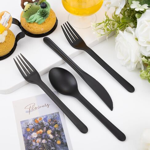Supernal 180pcs Matt White Plastic Silverware Set - أدوات المائدة القابلة لإعادة الاستخدام - ملاعق ، سكاكين ، شوك - غسالة صحون وميكروويف آمنة in Kuwait