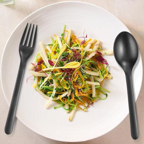 Supernal 180pcs Matt White Plastic Silverware Set - أدوات المائدة القابلة لإعادة الاستخدام - ملاعق ، سكاكين ، شوك - غسالة صحون وميكروويف آمنة in Kuwait