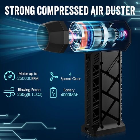 Duster Air Duster 250000 دورة في الدقيقة منفاخ هواء اللاسلكي مع 4 تروس قابلة للتعديل الكهربائية لتنظيف لوحة المفاتيح كمبيوتر in Saudi Arabia