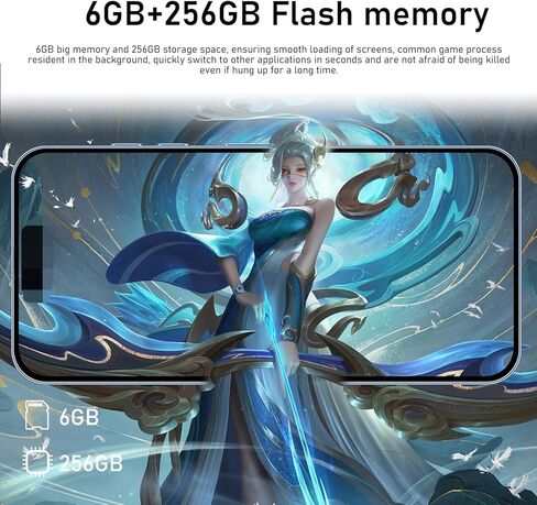 هاتف خلوي I14 Pro MAX غير مقفل، هاتف ذكي طويل عمر البطارية 6.82 بوصة، هواتف غير مقفلة عالية الدقة، 6+256 جيجابايت Android 13.0 مع بطاقة ذاكرة 128 جيجا، شريحة SIM مزدوجة/قفل بصمة الإصبع/معرف الوجه/نظام تحديد المواقع (أسود) in Saudi Arabia