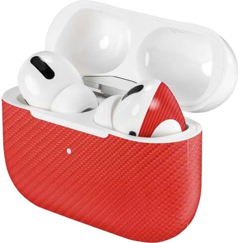 Skinit Skinit Audio Audio Skiner المتوافق مع Apple Airpods Pro - تصميم مواد نسيج تخصص ألياف الكربون الأحمر in Kuwait