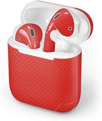 Skinit Decal Audio Skin Compatible with Apple AirPods - Red Carbon Fiber Specialty Texture Material Design in Kuwait