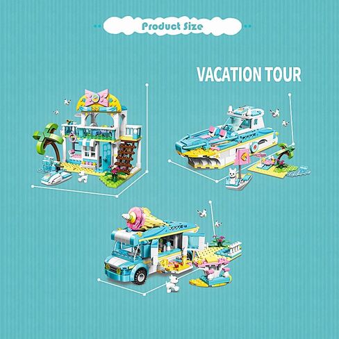 مجموعة ألعاب البناء للفتيات من QMAN، لعبة مكعبات بناء شاحنة الآيس كريم الوردية، لعبة سيارة مبيعات حلويات المدينة، فكرة هدية رائعة للفتيات من سن 6 إلى 12 سنة فما فوق (388 قطعة) in Kuwait