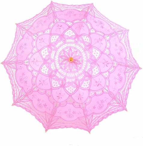 Lace Umbrella Double Embroidery Photography Props Parasol Decoration Umbrella Wedding Bridal Umbrella Handmade Princess Umbrella (Color : Brown) (Pink) in Saudi Arabia